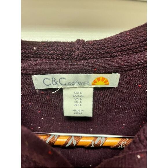 C&C California Burgundy Marled Knit Alpaca Wool Hoodie Zip Up Cardigan Sweater s - Picture 4 of 8